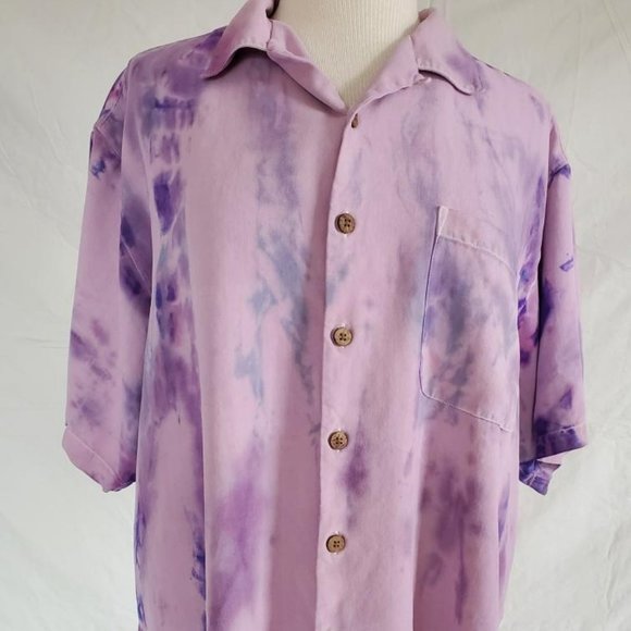 Painted Tommy bahama silk shirt pink blue purple gray unisex resort dyed edition